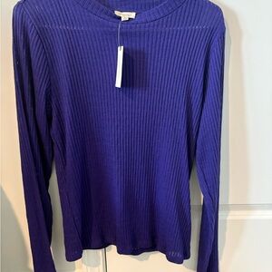 Anthropologie Pilcro Vibrant Purple Ribbed sheer mesh Long Sleeve Top medium